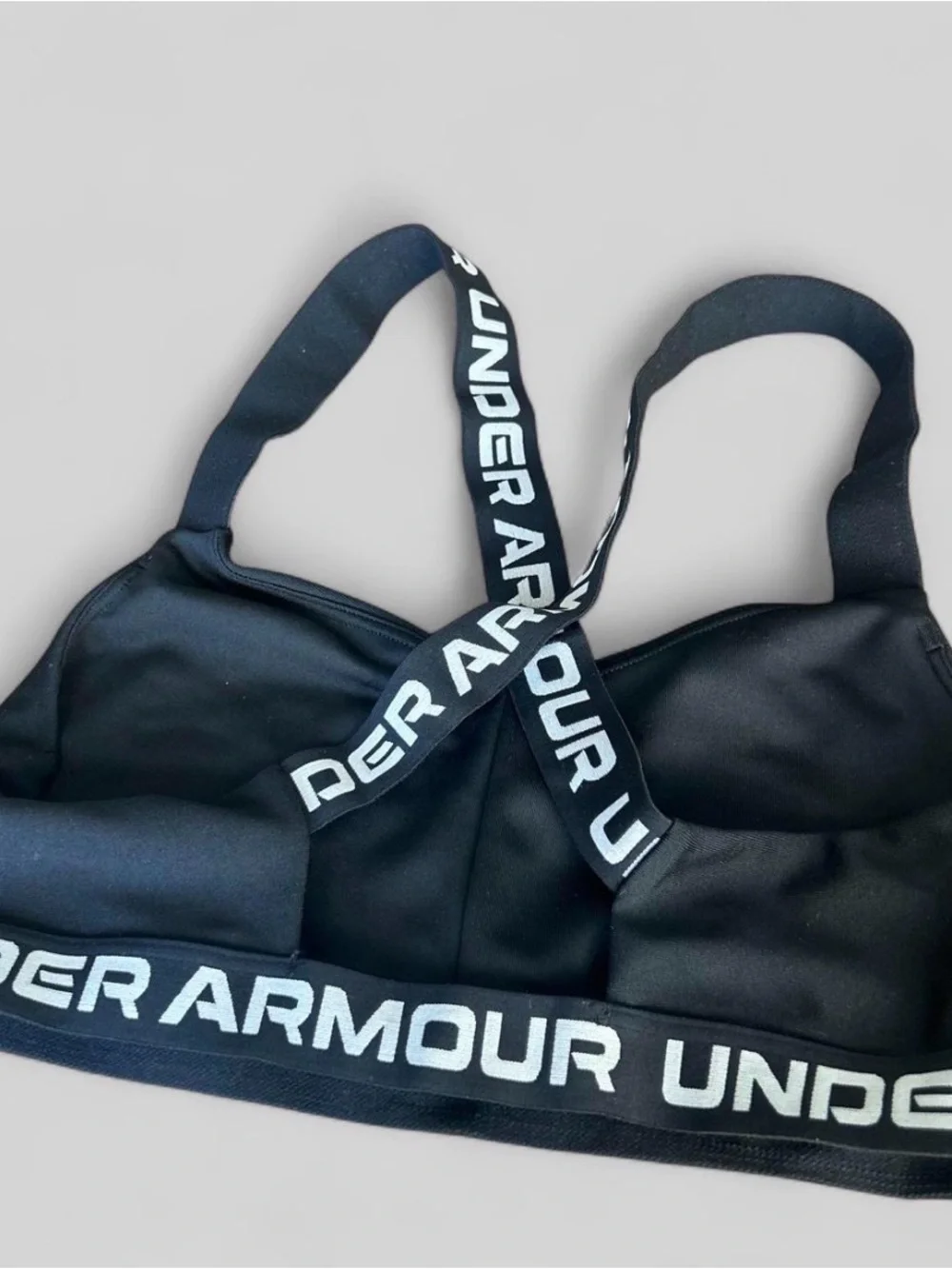 Under Armour Black Sports Bra with White Logo Straps